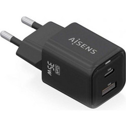 Aisens 35W2 Φορτιστής χωρίς Καλώδιο με Θύρα USB-A & Θύρα USB-C 35W Power Delivery Black