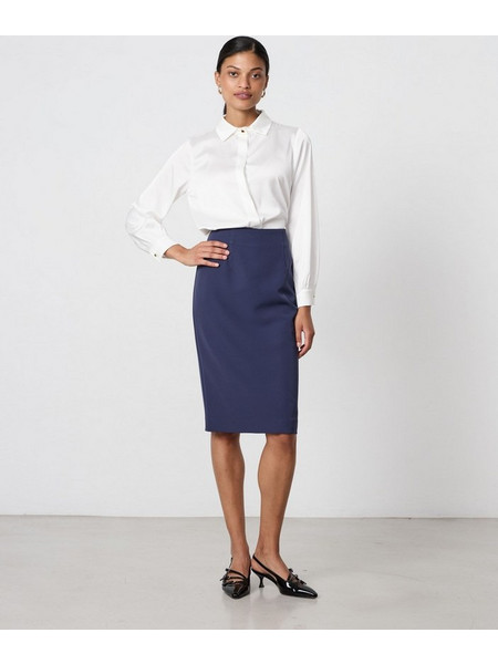 Passager Μίντι Φούστα Υφασμάτινη Ψηλόμεση Pencil Navy Μπλε 38009