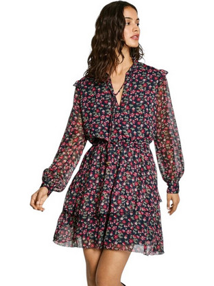 Pepe Jeans Mini Βραδινό Φόρεμα Floral Μαύρο PL953614-594