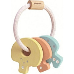 PlanToys Κλειδιά Παστέλ Ξύλινη Κουδουνίστρα Κρίκος για 3+ Μηνών