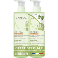 A-Derma Exomega Control Βρεφικό Gel Καθαρισμού για Ατοπικό Δέρμα Βρώμη με Αντλία 2x500ml