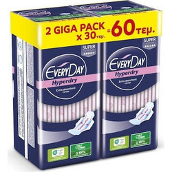 EveryDay Hyperdry Super Ultra Plus Σερβιέτες με Φτερά για Αυξημένη Ροή 6 Σταγόνες 2x30τμχ