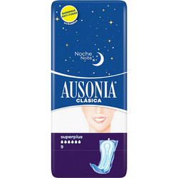 Ausonia Classic Super Plus Night Σερβιέτες χωρίς Φτερά για Αυξημένη Ροή 6 Σταγόνες 9τμχ