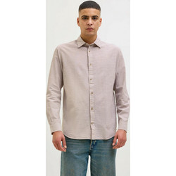 Jack & Jones Ανδρικό Πουκάμισο Λινό Ριγέ Μακρυμάνικο Κανονική Γραμμή Ροζ 12269315