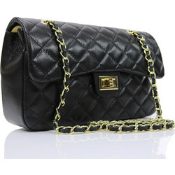 Passaggio Leather Γυναικεία Τσάντα Χιαστί Δερμάτινη Μαύρη με Αλυσίδα 6262-KR-124