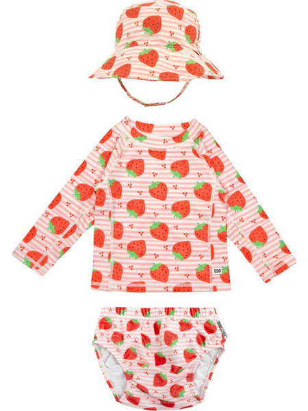 Zoocchini Strawberry Σετ Αντηλιακό UV Βρεφικό Μαγιό Πάνα Σετ με Μπλούζα για Κορίτσι Σομόν ZOO16014