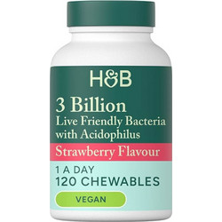Holland & Barrett 3 Billion Live Friendly Bacteria with Acidophilus Strawberry Προβιοτικά 120 Μασώμενα Δισκία