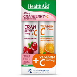 Health Aid Cranberry 500mg & Vitamin C 20s + Vitamin C 1000mg 20 Αναβράζοντα Δισκία