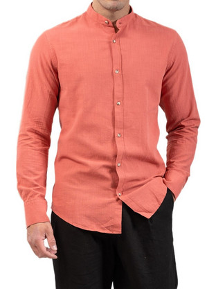 Vittorio Artist Ανδρικό Πουκάμισο Λινό Μακρυμάνικο Slim Fit με Mao Γιακά Κοραλί 800-25-402