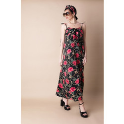 Bee Me Monica Maxi Καλοκαιρινό Βραδινό Φόρεμα Floral Μαύρο S5050-10