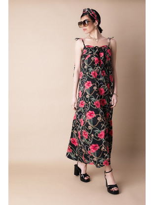 Bee Me Monica Maxi Καλοκαιρινό Βραδινό Φόρεμα Floral Μαύρο S5050-10