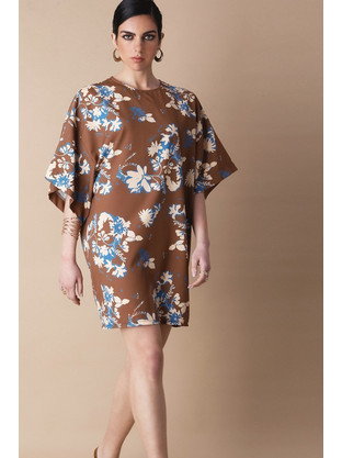 Bee Me Renata Mini Καλοκαιρινό Φόρεμα για Γάμο / Βάπτιση Floral Καφέ S5010