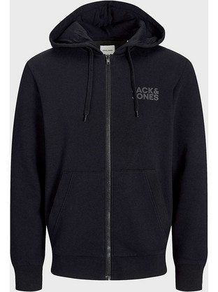 Jack & Jones Ανδρική Ζακέτα Φούτερ με Κουκούλα και Φερμουάρ Μαύρη 12265177