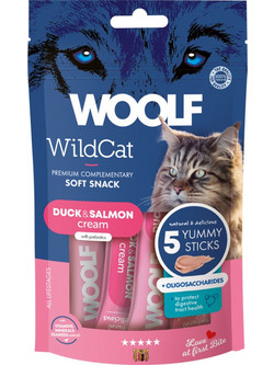Woolf Wildcat Soft Snack Cream with Duck & Salmon 5x14gr
