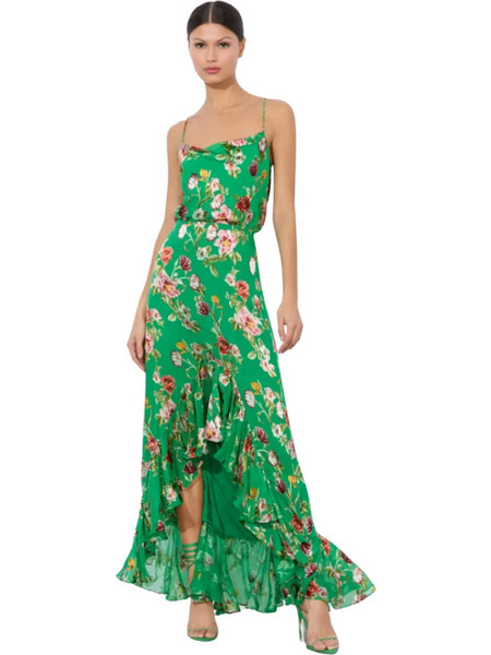 Alice and Olivia Μακριά Φούστα Υφασμάτινη Ψηλόμεση Κρουαζέ Floral Πράσινη CC505B05314-L371