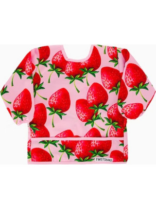 Twistshake Strawberry Αδιάβροχη Σαλιάρα Ποδιά Πλαστική Τσέπη & Μανίκια 12m+ Ροζ