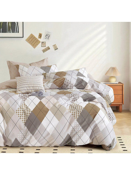 Beauty Home Σετ Σεντόνια Υπέρδιπλα Βαμβακοσατέν με Λάστιχο 165x200+30 Anna Art 12276 Γκρι Μπεζ