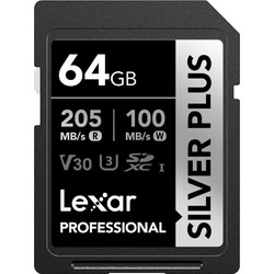 Lexar Silver Plus SDXC 64GB Class 10 U3 V30 UHS-I 205MB/s