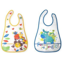 Interbaby 281 Σετ Αδιάβροχες Σαλιάρες Πλαστικές με Αυτοκόλλητο & Τσέπη Μπλε Κίτρινη 2τμχ