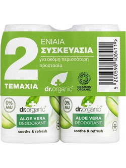Dr. Organic Aloe Vera Αποσμητικό Roll On Χωρίς Αλουμίνιο 2x50ml