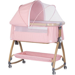 Chipolino Charisma Λίκνο με Στρώμα & Πλαϊνό Άνοιγμα Powder Pink/Wood