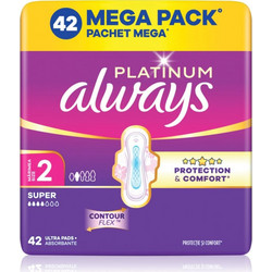 Always Platinum Super Μέγεθος 2 Σερβιέτες με Φτερά για Αυξημένη Ροή 4 Σταγόνες 42τμχ