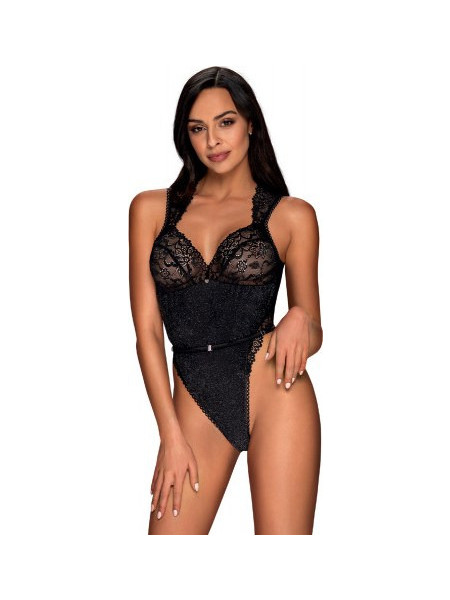 Obsessive Elisetta Sexy Κορμάκι String See Through με Δαντέλα Μαύρο
