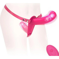 Driller Harness Strap On με Διπλό Dildo & Δόνηση Ροζ