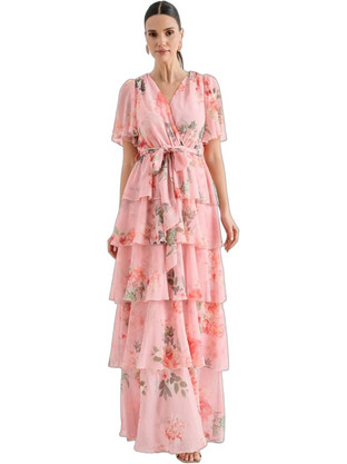 Desiree Maxi Καλοκαιρινό Φόρεμα για Γάμο / Βάπτιση Floral Κρουαζέ Ροζ 08.44021