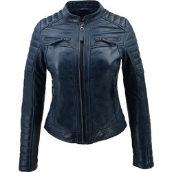 Leather 100 Γυναικείο Μπουφάν Χειμωνιάτικο Δερμάτινο Κοντό Navy Μπλε 49-W-GIZELA