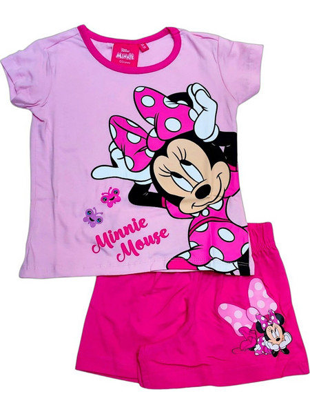 Disney Minnie Mouse Παιδική Πιτζάμα Βαμβακερή Καλοκαιρινή Ροζ Φούξια MIN36-0748
