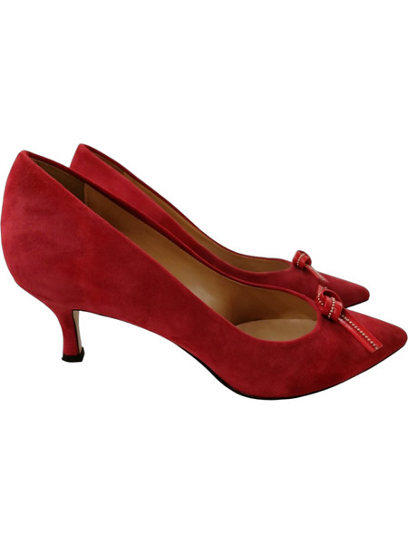 Bruni Γόβες Suede με Λεπτό Χαμηλό Τακούνι & Φιόγκο Κόκκινες 375