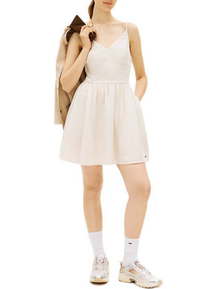 Tommy Jeans Mini Καλοκαιρινό Καθημερινό Φόρεμα Λινό Εκρού DW0DW22345-0AA