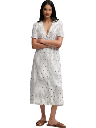 Superdry Midi Καλοκαιρινό Καθημερινό Φόρεμα Μεταξωτό Λευκό W8012077A-K7E