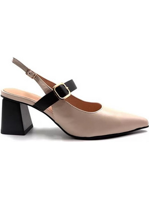 Versace 19V69 Γόβες Slingback Δερμάτινες με Χοντρό Χαμηλό Τακούνι Μπεζ AM813-22S