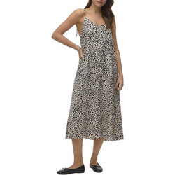 Vero Moda Midi Καλοκαιρινό Καθημερινό Φόρεμα Μεταξωτό Μπεζ 10340519