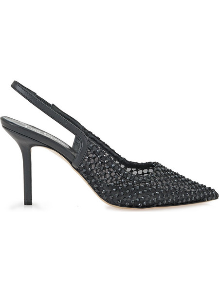 Lara Conte Γόβες Slingback Δερμάτινες με Τακούνι Στιλέτο με Στρας Μαύρες W457A3644-9E0