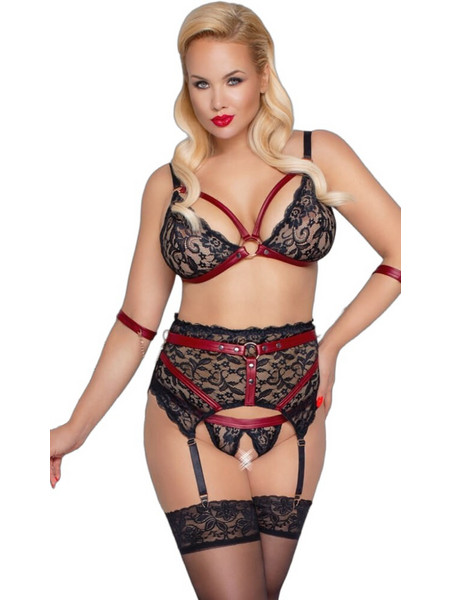 Cottelli Σετ Sexy Εσώρουχα Αυτοκινήτου See Through με Δαντέλα & Ζαρτιέρες Μαύρα Κόκκινα 22139401051