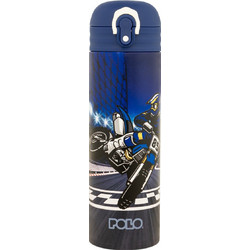 Polo Junior II Motorcycle Παιδικό Παγούρι Θερμός Ανοξείδωτο με Καλαμάκι Μπλε 500ml