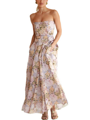 Madame Shoushou Maxi Καλοκαιρινό Φόρεμα για Γάμο / Βάπτιση Floral Σατέν Nude 103036
