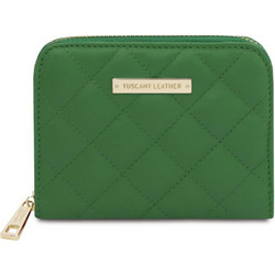 Tuscany Leather Μικρό Δερμάτινο Γυναικείο Πορτοφόλι με Φερμουάρ Πράσινο TL142319