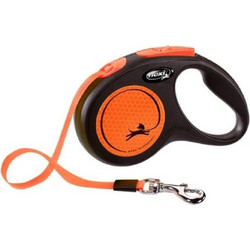 Flexi New Neon Πτυσσόμενο Λουρί Σκύλου έως 15kg 5m Μαύρο Πορτοκαλί