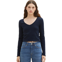 Tom Tailor Γυναικείο Χειμερινό Crop Top Ριπ Navy Μπλε 1038364-10668