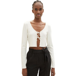 Tom Tailor Γυναικείο Καλοκαιρινό Crop Top Ριπ Λευκό 1035373-10348
