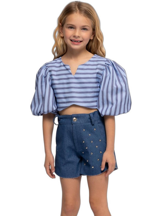 Alice Παιδικό Crop Top Κοντομάνικο Γαλάζιο S26-A14022-45
