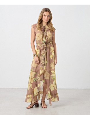 Passager Maxi Καλοκαιρινό Φόρεμα για Γάμο / Βάπτιση Floral Καφέ 71113-01