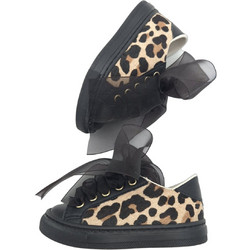 Everkid Βαπτιστικά Sneakers για Κορίτσι Δερμάτινα Ανατομικά Μαύρα Μπεζ XM25
