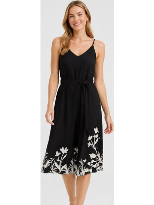 Anna Raxevsky Midi Καλοκαιρινό Καθημερινό Φόρεμα Floral Μαύρο D26111