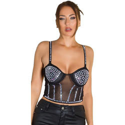 Kinksters Sexy Τοπ See Through Μαύρο Ασημί 3123-0048
