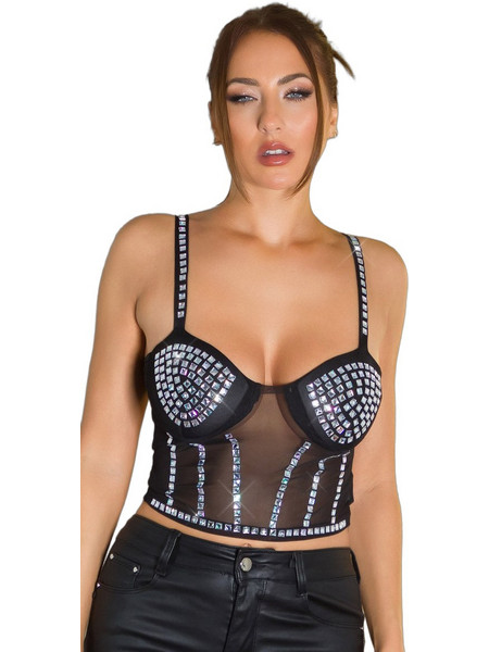 Kinksters Sexy Τοπ See Through Μαύρο Ασημί 3123-0048